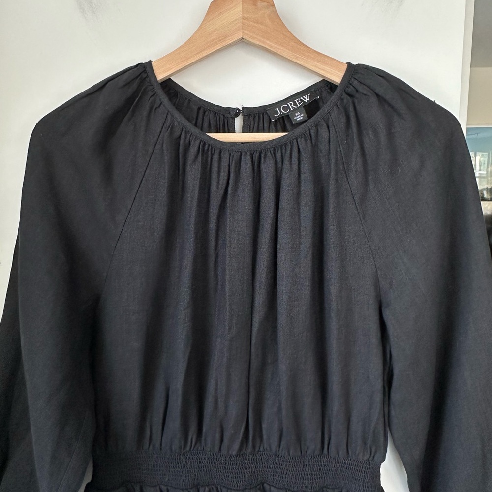 J.Crew Palermo Smocked-Waist Linen Mini Dress in Black, size XS - Picture 4 of 5